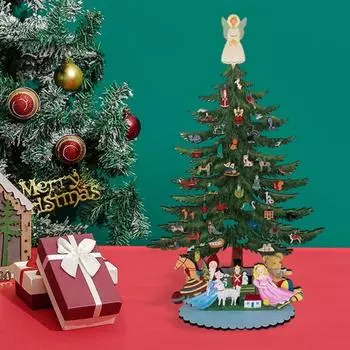 Деревянная мини-елочная игрушка, прочная, для домашнего офиса, миниатюрная, 3D, мультяшная, рождественская елка, настольное украшение, праздничный подарок Christmas Tree