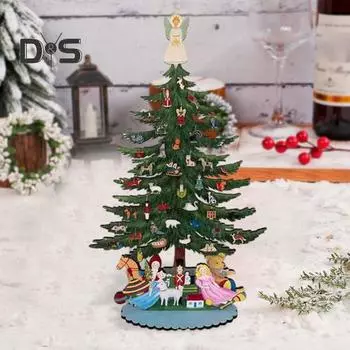 Деревянная мини-елочная игрушка, прочная, для домашнего офиса, миниатюрная, 3D, мультяшная, рождественская елка, настольное украшение, праздничный подарок Christmas Tree