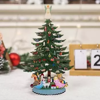 Деревянная мини-елочная игрушка, прочная, для домашнего офиса, миниатюрная, 3D, мультяшная, рождественская елка, настольное украшение, праздничный подарок Christmas Tree
