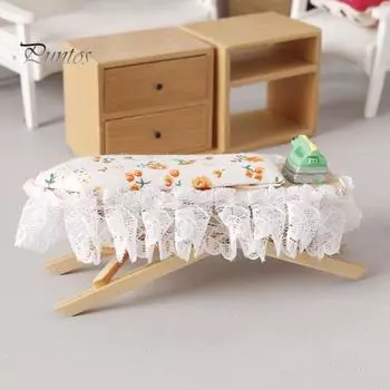 Деревянная мини-гладильная полка, миниатюрный держатель для утюга с утюгом, реалистичное декоративное украшение для игрового домика для 1 человека:12 кукольный домик белый