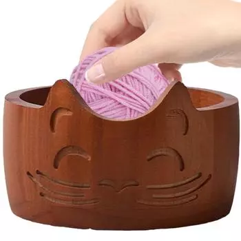 Деревянная миска для пряжи, миска для хранения пряжи в форме кошки, миска для вязания пряжи для мамы, бабушки vintage color