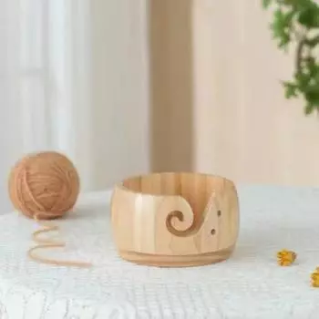 Деревянная миска для пряжи ручной работы с гладкой поверхностью и отверстиями Прочный органайзер для хранения вязания Деревянная миска для хранения рукоделия B