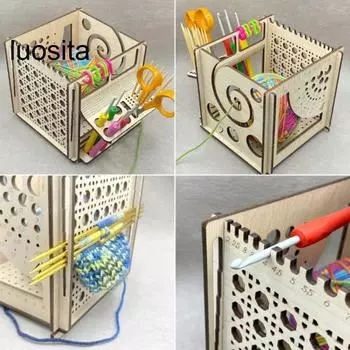 Деревянная миска для пряжи, удобная организация пряжи с несколькими отделениями, органайзер для инструментов для вязания Wooden Color