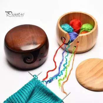 Деревянная миска ручной работы для пряжи с крышкой Прочная спирально-открытая конструкция Чаша для вязания крючком для организованного вязания B