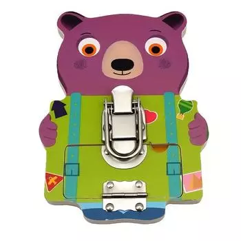 Деревянная многофункциональная развивающая игрушка для малышей, развитие мелкой моторики, замок-открывалка, цветные бусины, координация рук и глаз Bear unlock