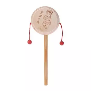 Деревянная мультяшная китайская традиционная вращающаяся погремушка-барабан, колокольчик, детская музыкальная игрушка