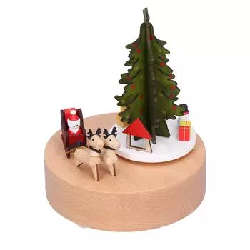 Деревянная музыкальная шкатулка Рождественская повозка с оленями Музыкальная шкатулка Классическая механическая деревянная поделка Игрушки Главная