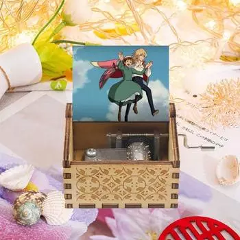 Деревянная музыкальная шкатулка с ручным заводом, винтажные украшения для музыкальной шкатулки, музыкальная шкатулка Ходячий замок Хаула , Рождество B