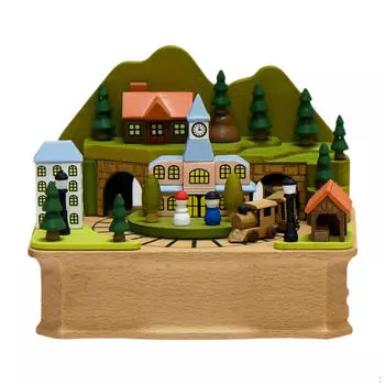 Деревянная музыкальная шкатулка вращающаяся поделки прекрасный поезд музыкальный механический для праздничного подарка домой