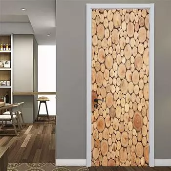 Деревянная наклейка на дверь, креативная Ретро самоклеящаяся 3D обои «сделай сам», фрески Pegatina Para Puerta, украшение комнаты Porte 40x120cm