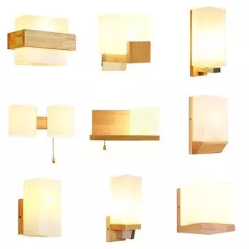 Деревянная настенная лампа Applique Murale Interieur Внутреннее освещение Светильники Стеклянные скандинавские бра Светодиодные настенные светильники Деревянные E27 No bulb