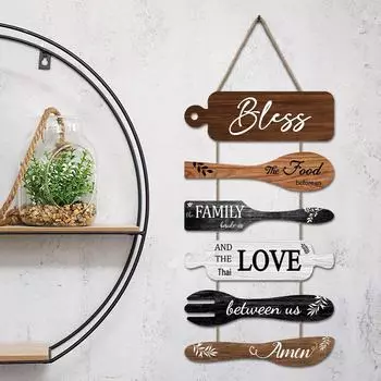 Деревянная настенная подвеска «Благословение» в американском стиле для кухни или ресторана 30*55*0.5cm