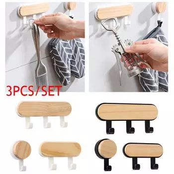 Деревянная настенная полка для хранения, самоклеящаяся ключница, вешалка, крючки-органайзер 3PCS SET белый