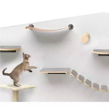 Деревянная настенная полка для кошек, установленная на ступеньках, лестница, платформа для царапания, лестница, полки для гамака с войлочными ковриками, товары для животных