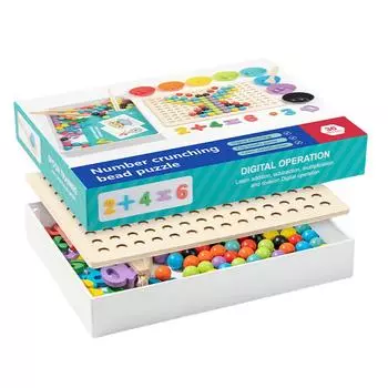 Деревянная настольная игра с бисером Монтессори-игрушки для сортировки цветов для девочек-малышей ~G Calculation 8color bead puzzle