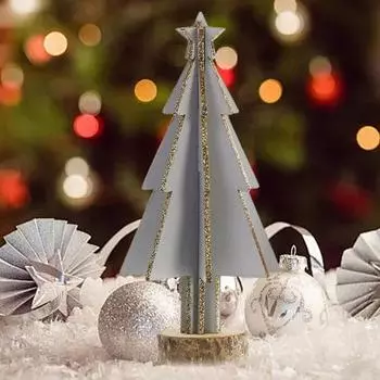 Деревянная настольная новогодняя елка, мини-елка, многоразовая стоячая рождественская елка с круглым основанием для дома, фермы, праздничного украшения в центре белый