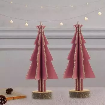 Деревянная настольная новогодняя елка, мини-елка, многоразовая стоячая рождественская елка с круглым основанием для дома, фермы, праздничного украшения в центре розовый