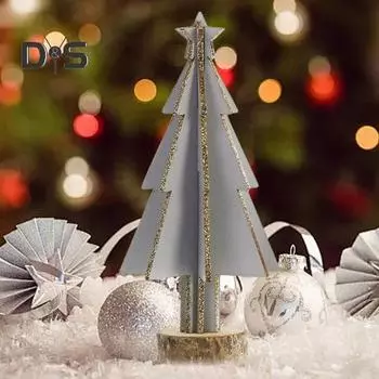 Деревянная настольная новогодняя елка, мини-елка, многоразовая стоячая рождественская елка с круглым основанием для дома, фермы, праздничного украшения в центре белый