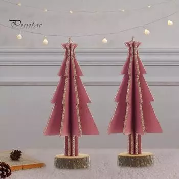 Деревянная настольная новогодняя елка, мини-елка, многоразовая стоячая рождественская елка с круглым основанием для дома, фермы, праздничного украшения в центре вино красного
