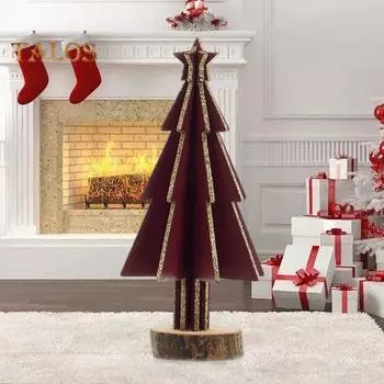 Деревянная настольная новогодняя елка, мини-елка, многоразовая стоячая рождественская елка с круглым основанием для дома, фермы, праздничного украшения в центре белый