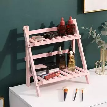 Деревянная настольная стойка для хранения вещей, двухслойная складная конструкция, гладкие края, без заусенцев, декоративная подставка для растений, полка для демонстрации