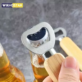 Деревянная открывалка для бутылок из нержавеющей стали, деревянная ручная открывалка для пива, забавная открывалка для бутылок бармена для подарков жениха