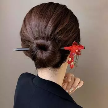 Деревянная палочка для волос в китайском стиле, цветочный декор, кисточка, палочка для еды ручной работы, женский аксессуар для прически A