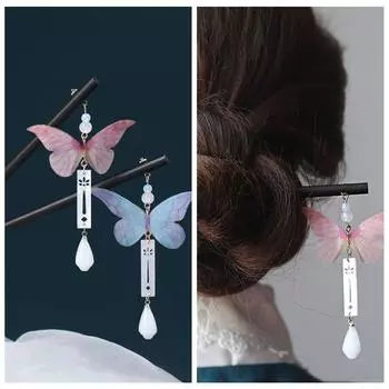 Деревянная палочка для волос в виде бабочки в китайском стиле, заколка для волос Hanfu в стиле ретро для женщин