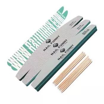 Деревянная пилочка Funny Nail Care 2P + 2 типа пилочек Girra + Шлифовальная губка + Деревянная палочка 10p, 1 комплект, Разные цвета