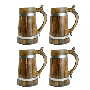 Деревянная пивная кружка, дерево манго с отделкой шишам, в стиле бочки, легкая и прочная, для крафтового пива, домашнего бара, кафе, вечеринки, подарок (Пакет из 4)