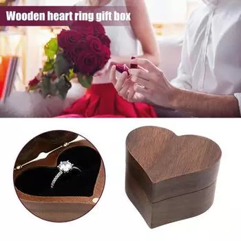 Деревянная подарочная коробка для колец в форме сердца с мягкой подкладкой, портативная персонализированная винтажная деревянная шкатулка для украшений, держатель для обручального кольца A