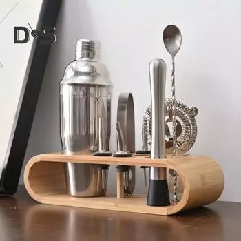 Деревянная подставка для барменских инструментов из 9 предметов, бамбуковый набор для шейкеров, органайзер для хранения, стойка для хранения, отдельно стоящий держатель для барменских инструментов