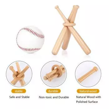 Деревянная подставка для бейсбола с 3 мини-бейсбольными битами 1 кольцом из натурального дерева в деревенском стиле, держатель для бейсбольного шоу, украшение для рабочего стола, рождественский подарок Sets
