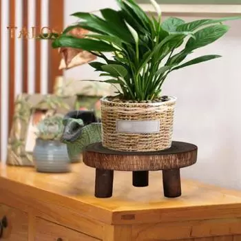 Деревянная подставка для цветочного горшка, мини-декоративный табурет, подставка для растений, круглая подставка для суккулентов бонсай для сада, балкона, помещения L коричневый
