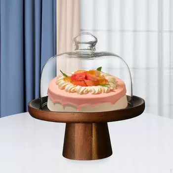 Деревянная подставка для десерта с прозрачной крышкой for 4inch Cake