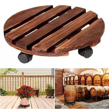 Деревянная подставка для растений на колесах с грузоподъемностью 40 кг, многофункциональная подставка для цветочных горшков с фиксируемыми на 360° роликами для больших цветочных горшков S