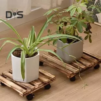 Деревянная подставка для растений с колесами, грузоподъемность 40 кг, многоцелевая подставка для цветочных горшков с фиксируемыми на 360° колесами для использования в помещении и на открытом воздухе S