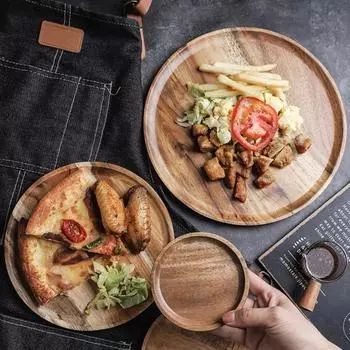 Деревянная подставка для торта и фруктов, круглый декоративный поднос для журнального столика с приподнятыми краями, кухонное сервировочное блюдо для вечеринок S