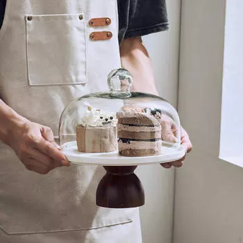 Деревянная подставка для торта Тарелка с куполом Закуски Выпечка Фрукты Конфеты Сервировка Small