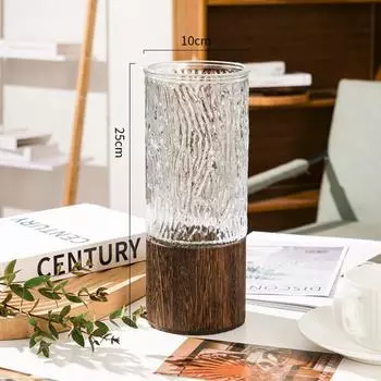 Деревянная подставка Стеклянная ваза в полоску Ваза для выращивания в воде Прозрачная гидропонная ваза Свадьба C