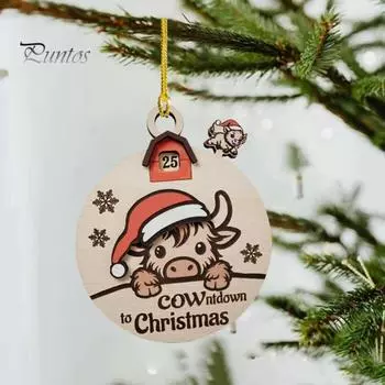 Деревянная подвеска рождественский коровий орнамент поворотная кнопка обмен сумка подарок деревянный новогодний подвесной кулон автомобиль домашний декор ремесло A