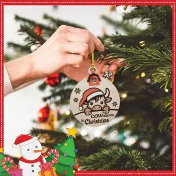 Деревянная подвеска рождественский коровий орнамент поворотная кнопка обмен сумка подарок деревянный новогодний подвесной кулон автомобиль домашний декор ремесло A