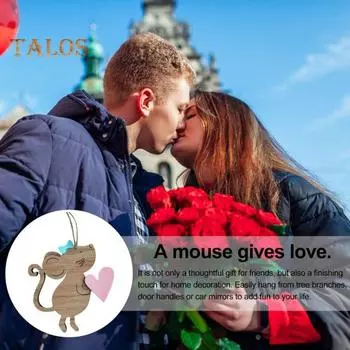 Деревянная подвеска в виде мыши, мультяшное сердечко, украшение в виде мыши для домашнего декора, подвесное украшение в виде мыши с бантом, подарок для любимых на годовщины Дня святого Валентина синий