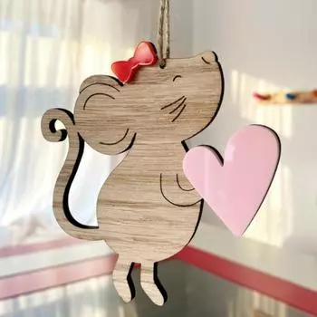 Деревянная подвеска в виде мыши, мультяшное сердечко, украшение в виде мыши для домашнего декора, подвесное украшение в виде мыши с бантом, подарок для любимых на годовщины Дня святого Валентина синий