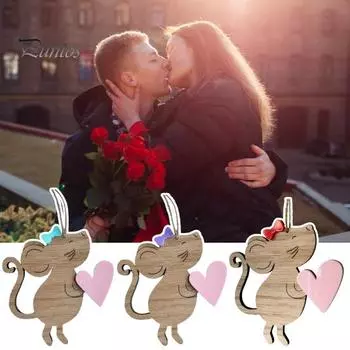 Деревянная подвеска в виде мыши, мультяшное сердечко, украшение в виде мыши для домашнего декора, подвесное украшение в виде мыши с бантом, подарок для любимых на годовщины Дня святого Валентина красный