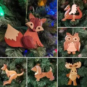 Деревянная подвеска в виде животного, деревенское рождественское подвесное украшение, резное украшение в виде животного для праздничного декора елки, подарок любителям животных