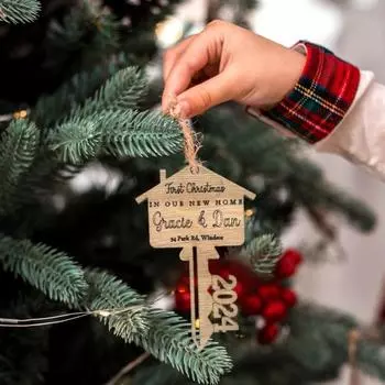 Деревянная подвесная подвеска для ключей, прочная, деревенская, первое Рождество в нашем новом доме, украшение, подвеска