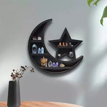 Деревянная полка для демонстрации луны, настенная полка для коллекционирования, настенная полка в виде полумесяца для кристаллов, драгоценных камней, свечей, предметов коллекционирования H