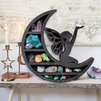 Деревянная полка для демонстрации луны, настенная полка для показа коллекции, полумесяц
