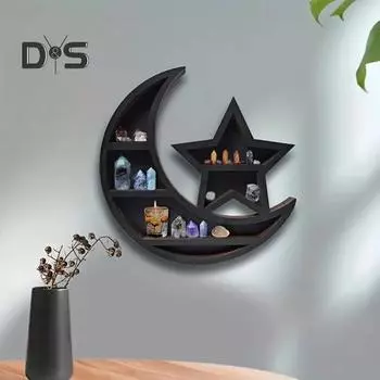 Деревянная полка для демонстрации луны, настенная полка для коллекционирования, настенная полка в виде полумесяца для кристаллов, драгоценных камней, свечей, предметов коллекционирования D